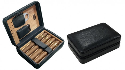 The Manhattan Travel Cigar Humidor — Leather with Cutter, Lighter & Humidifier