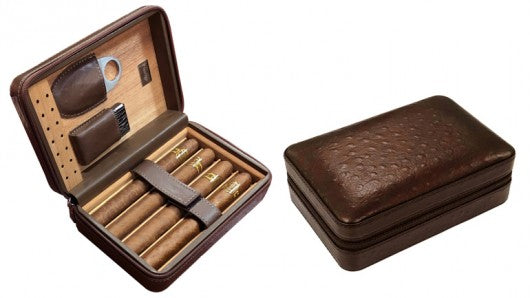 The Manhattan Travel Cigar Humidor — Leather with Cutter, Lighter & Humidifier