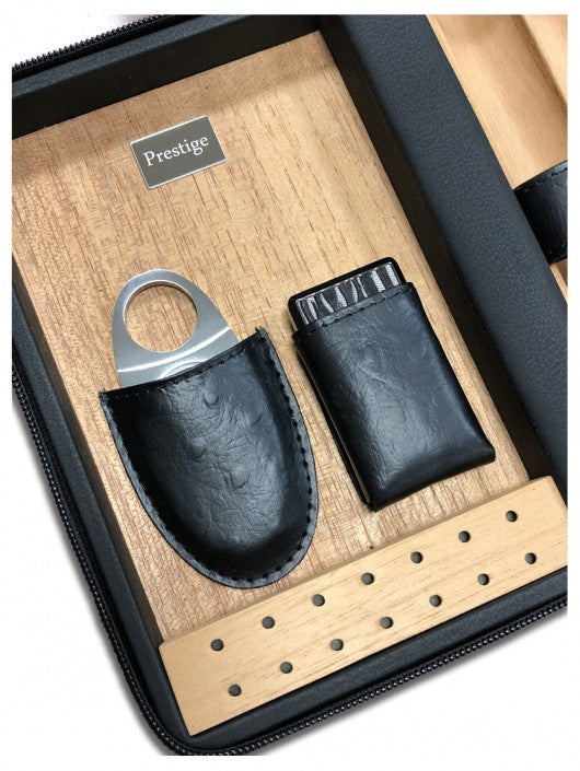 The Manhattan Travel Cigar Humidor — Leather with Cutter, Lighter & Humidifier
