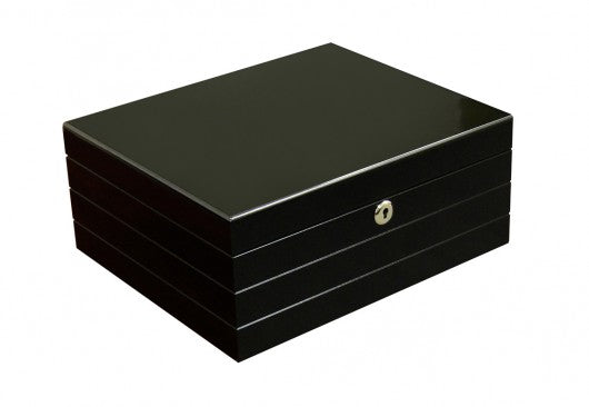 The Onyx Cigar Humidor — High Gloss Black with Polished Silver Hardware