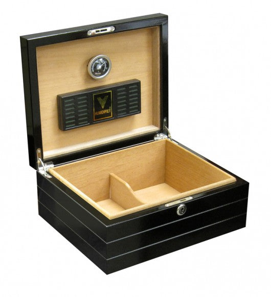 The Onyx Cigar Humidor — High Gloss Black with Polished Silver Hardware