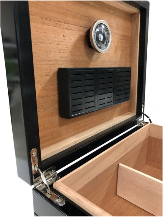 The Onyx Cigar Humidor — High Gloss Black with Polished Silver Hardware