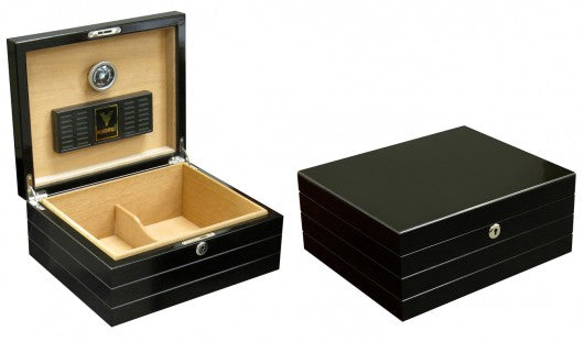 The Onyx Cigar Humidor — High Gloss Black with Polished Silver Hardware