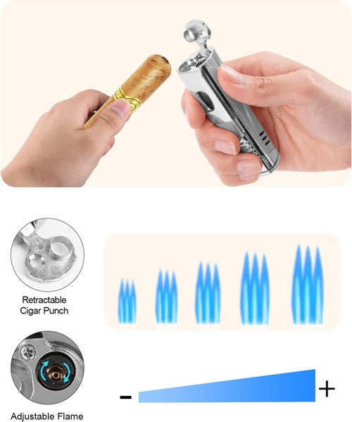 The Pinnacle Triple Flame Cigar Torch Lighter — with Built-In Punch Cutter