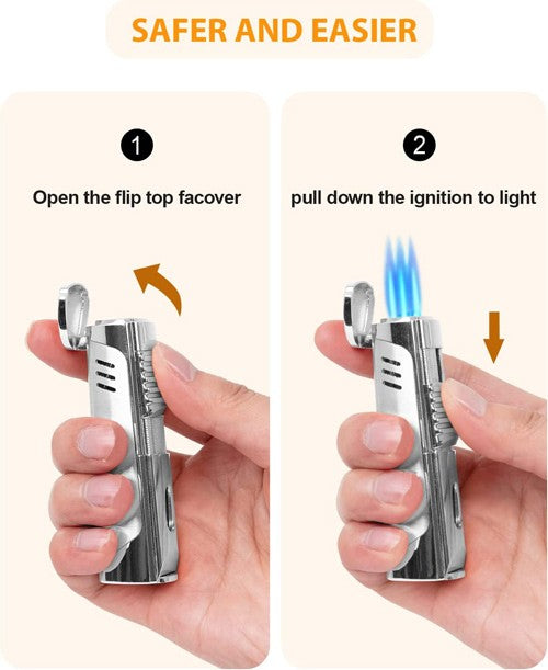 The Pinnacle Triple Flame Cigar Torch Lighter — with Built-In Punch Cutter